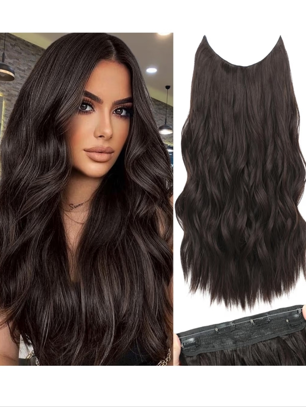 Dark Brown Wire Hair Extensions - Natural Wave Dark Brown 20"